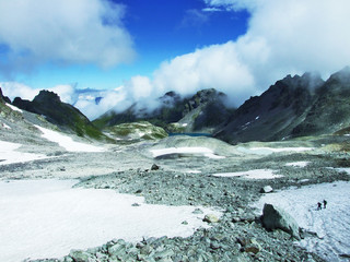 Glacier Pizolgletscher under the Pizol peak in the mountain range Glarus Alps - Canton of St....