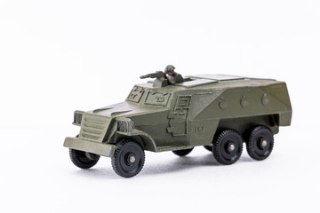 Fototapeta premium Soviet military toys on white background