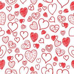 Cute seamless vector doodle heart background.