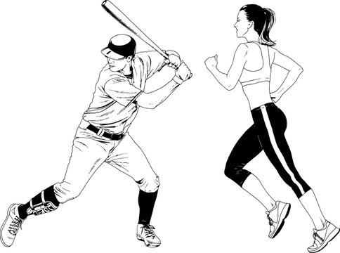 set of vector drawings on the theme of sport drawn ink from hands without a background