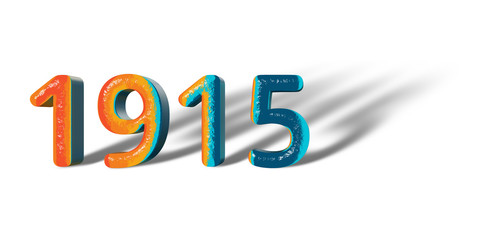 3D Number Year 1915 joyful hopeful colors and white background