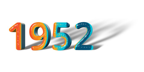 3D Number Year 1952 joyful hopeful colors and white background