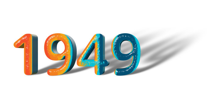 3D Number Year 1949 joyful hopeful colors and white background