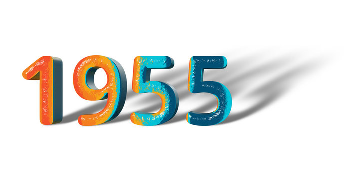 3D Number Year 1955 joyful hopeful colors and white background