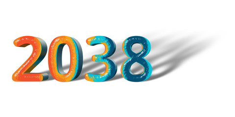 3D Number Year 2038 joyful hopeful colors and white background