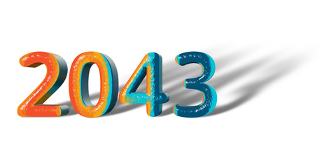 3D Number Year 2043 joyful hopeful colors and white background