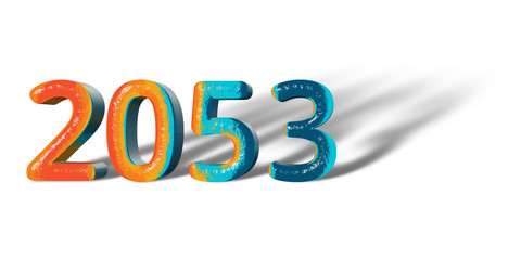 3D Number Year 2053 joyful hopeful colors and white background