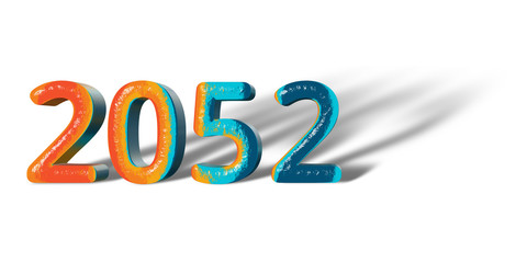 3D Number Year 2052 joyful hopeful colors and white background