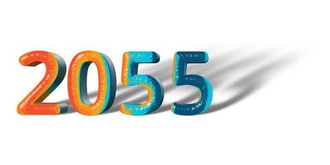 3D Number Year 2055 joyful hopeful colors and white background