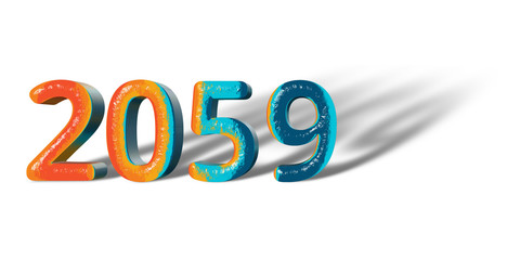 3D Number Year 2059 joyful hopeful colors and white background