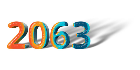 3D Number Year 2063 joyful hopeful colors and white background