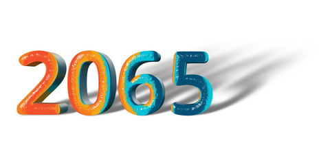3D Number Year 2065 joyful hopeful colors and white background