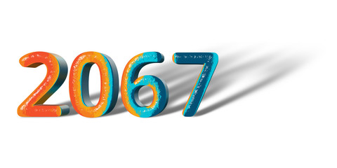 3D Number Year 2067 joyful hopeful colors and white background