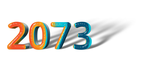 3D Number Year 2073 joyful hopeful colors and white background