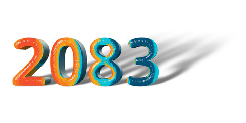 3D Number Year 2083 joyful hopeful colors and white background