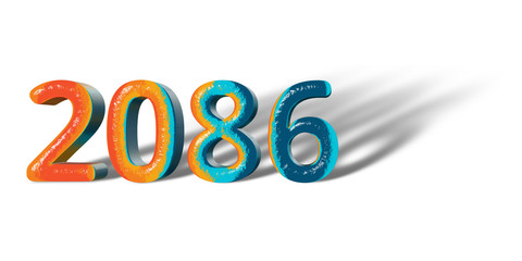 3D Number Year 2086 joyful hopeful colors and white background