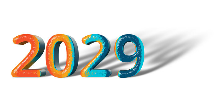 3D Number Year 2029 joyful hopeful colors and white background