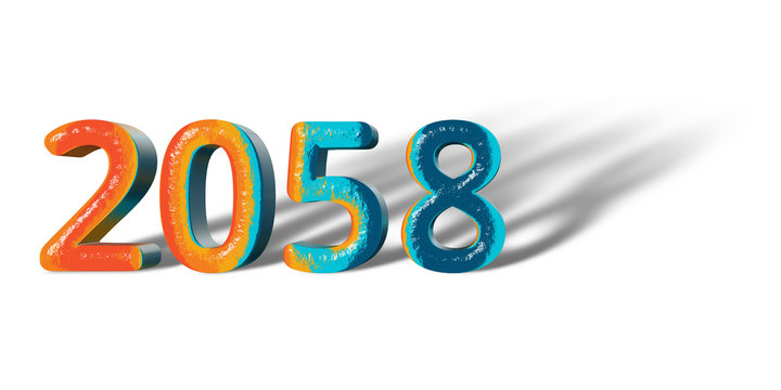 3D Number Year 2058 joyful hopeful colors and white background