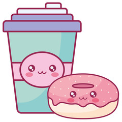 sweet donuts and drink kawaii character
