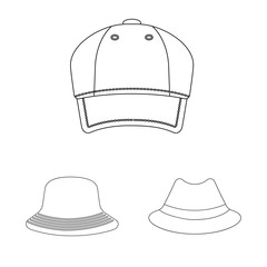 Vector design of headgear and cap symbol. Collection of headgear and accessory stock symbol for web.