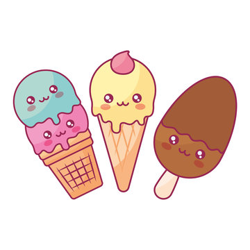 cute ice creams kawaii characters