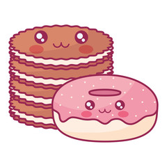 sweet donuts and cookies kawaii characters