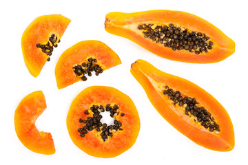 ripe slice papaya isolated on a white background. Top view. Flat lay