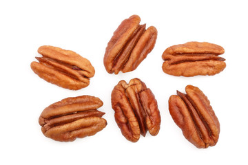 pecan nut isolated on white background. Top view. Flat lay