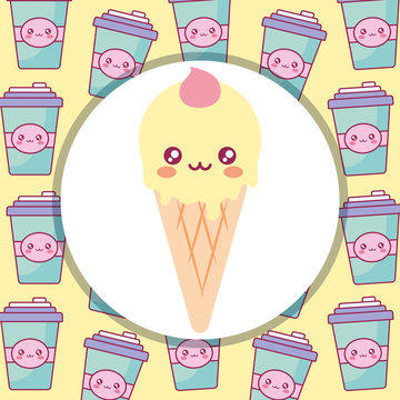 cute ice cream kawaii character