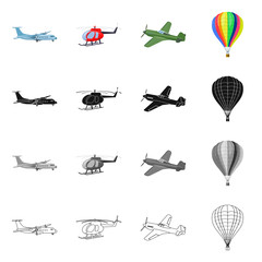 Vector illustration of plane and transport logo. Collection of plane and sky stock symbol for web.