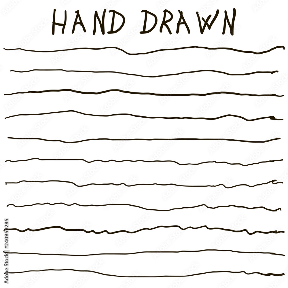 Poster crooked uneven hand drawn lines vector horizontal curves lines strip hand drawn set