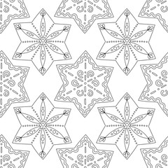 Gingerbread. Black and white illustration for coloring book or page. Christmas, holiday background.