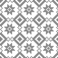 Fototapeta premium Cross stitch, seamless decorative pattern. Embroidery and knitting. Abstract geometric background. Ethnic ornaments.