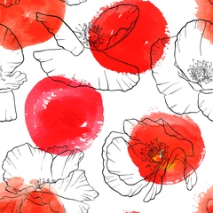 Cercles muraux Coquelicots modèle sans couture de vecteur avec dessin de fleurs de pavot