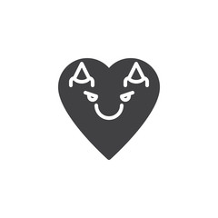 Smiling Face With Horns emoticon vector icon. filled flat sign for mobile concept and web design. Devil heart face character emoji solid icon. Symbol, logo illustration. Pixel perfect vector graphics