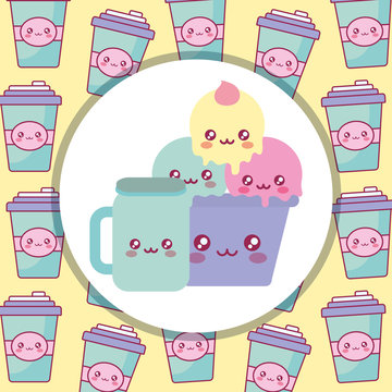 delicious ice cream in cup kawaii character
