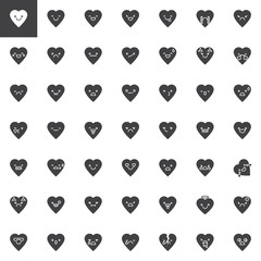 Heart emoji vector icons set, modern solid symbol collection, filled style pictogram pack. Signs, logo illustration. Set includes icons as Smile emoticon, Happy face smiley, Grinning Face character