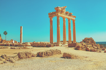 Fototapeta premium The Ruins of Ancient Side city. The Temple of Apollo in Antic Side. Turkey