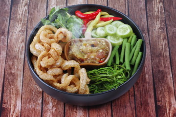 Aroma of green chili dip as  Nam Prik Num served side dish.