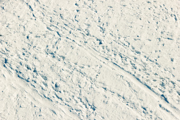 High angle view of snow texture in blue tone, background with copy space