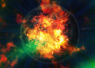 Obraz na płótnie Canvas fire burst planet on space backgrounds