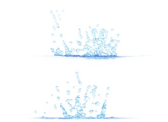 3D illustration of 2 side views of pretty water splash - mockup isolated on white, creative still