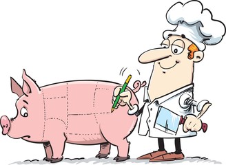 Hand Drawing Animal Meat Butcher Cut Sketch - Pork - Vector