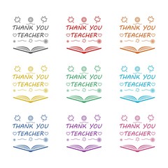 Thank You Teacher on blackboard background, Teacher's Day icon or logo, color set