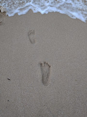 footprints on the sand beach