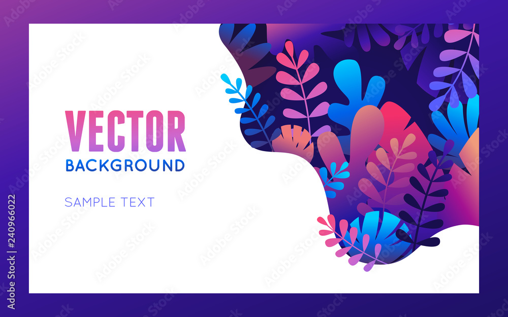 Poster Vector illustration in trendy flat style and bright vibrant gradient colors - background with copy space for text, leaves and trees