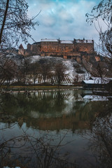 Beautiful sunset with reflections and the longest fortress in the world at...