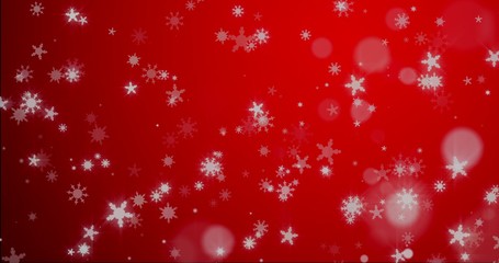 Naklejka na ściany i meble Christmas red background with snowflakes - falling snow
