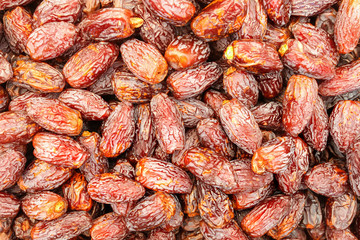 Dried dates displayed on food market. Kyrenia, Norhtern Cyprus.