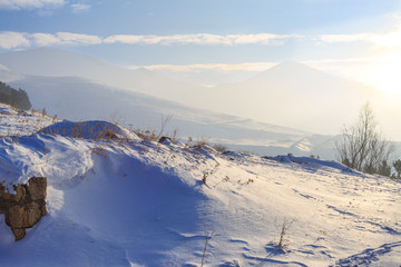 Snow dunes with paladoken mountains background in Erzurum, Turkey